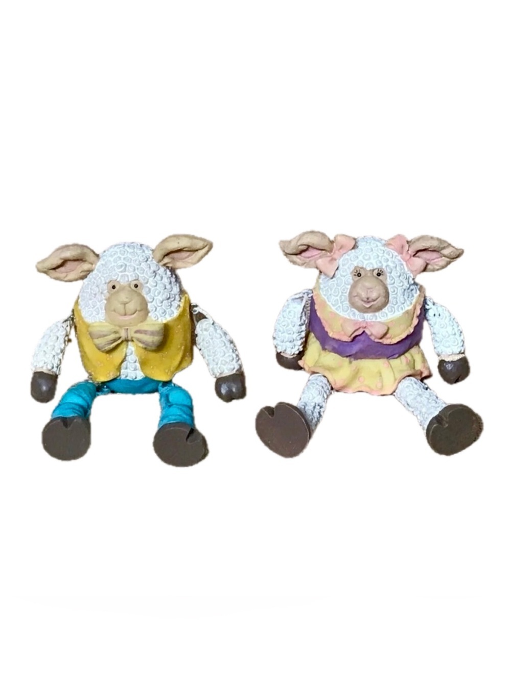 Vintage Sheep Shelf Sitter Figurine Set Anthropomorphic Kitsch Farmhouse Twee